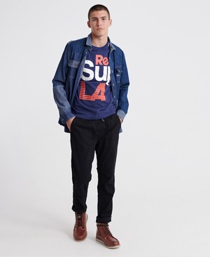 Superdry Super Heritage Férfi Pólók Sötétkék | JNVFH3892